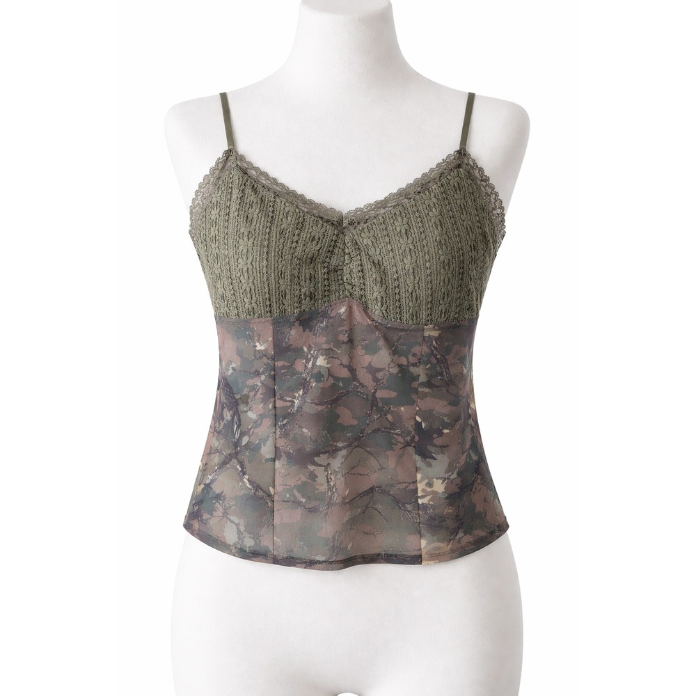 Womens Lace Camo Mesh Top Adjustable Straps Y2K Festival Fashion Size XL